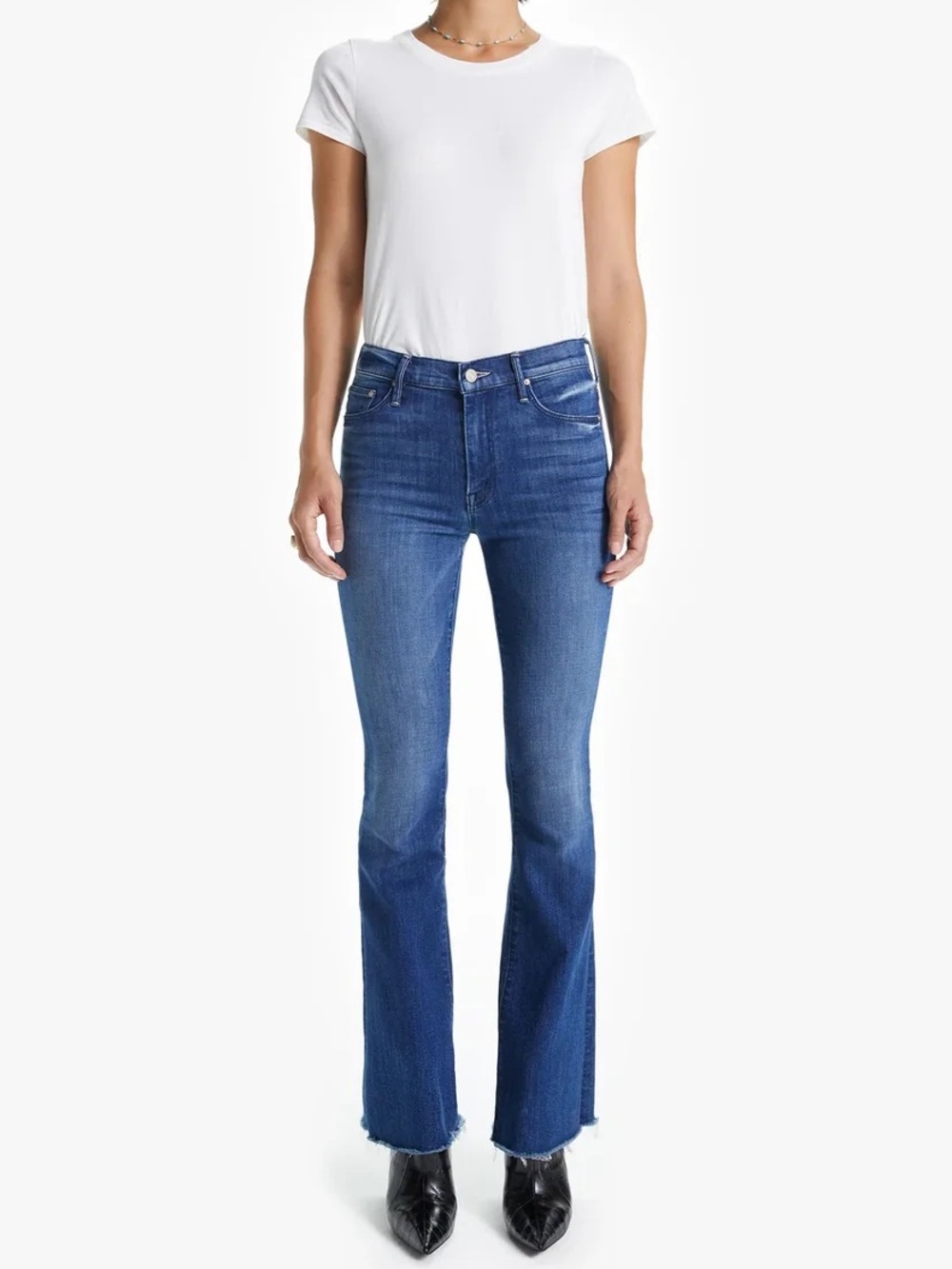 Mother Denim Women’s The Weekender Fray Flare Blue Jeans in Bazzar Adventures 27